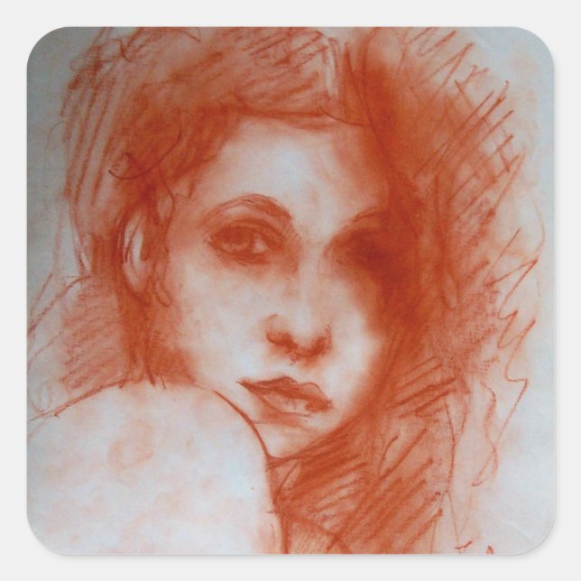 Pegatina Cuadrada BELLEZA ROMÁNTICA / Retrato femenino en Sepia Brow (Anverso)