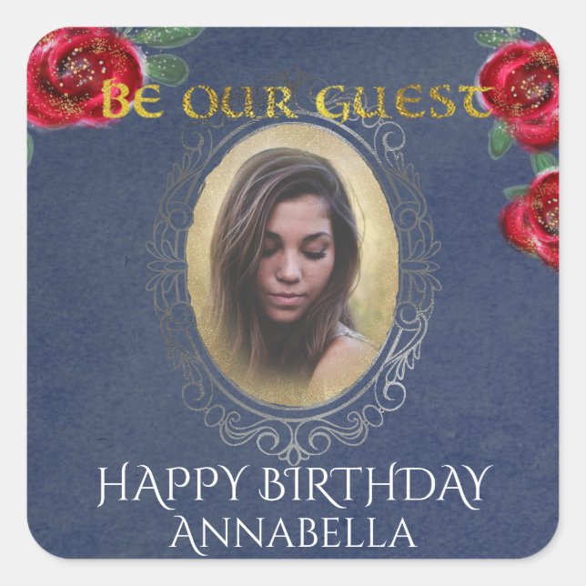 Pegatina Cuadrada Belleza y el espejo azul del cuento de hadas de la (Anverso)