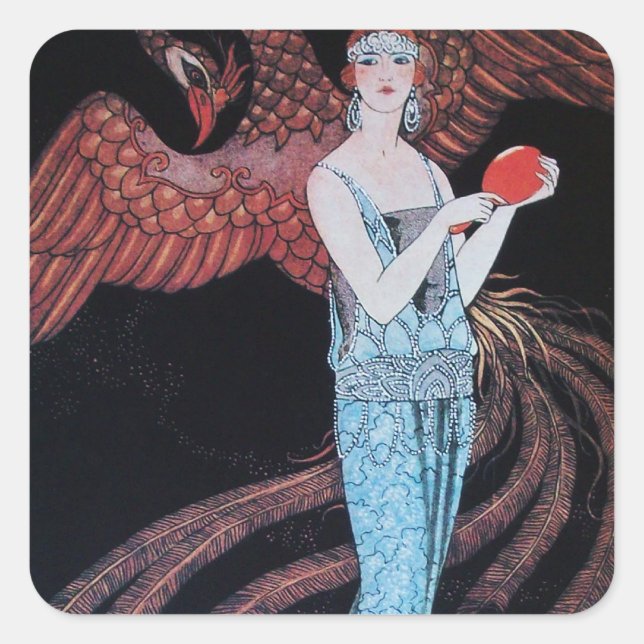 PEGATINA CUADRADA BELLEZA Y FOENIX,DISEÑADOR DE MODA ARTISTA (Anverso)