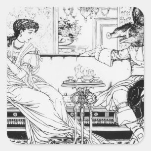 Pegatina Cuadrada Belleza y la bestia, 1874 (litho) (foto de abajo)