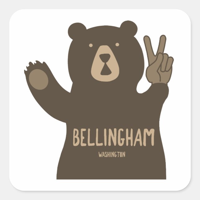 Pegatina Cuadrada Bellingham Washington Peace Bear (Anverso)