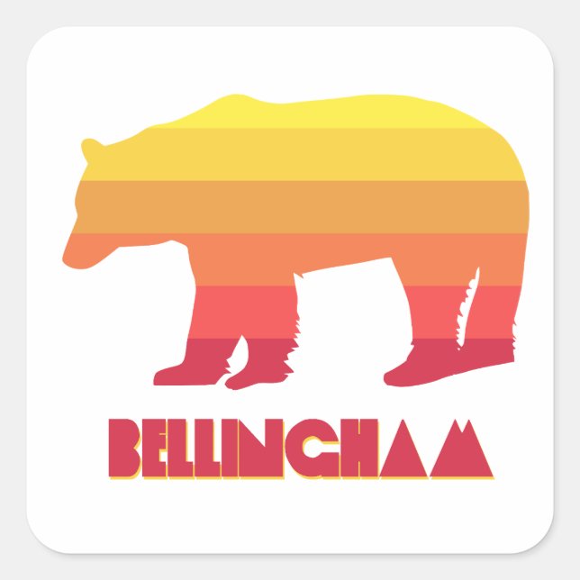 Pegatina Cuadrada Bellingham Washington Rainbow Bear (Anverso)