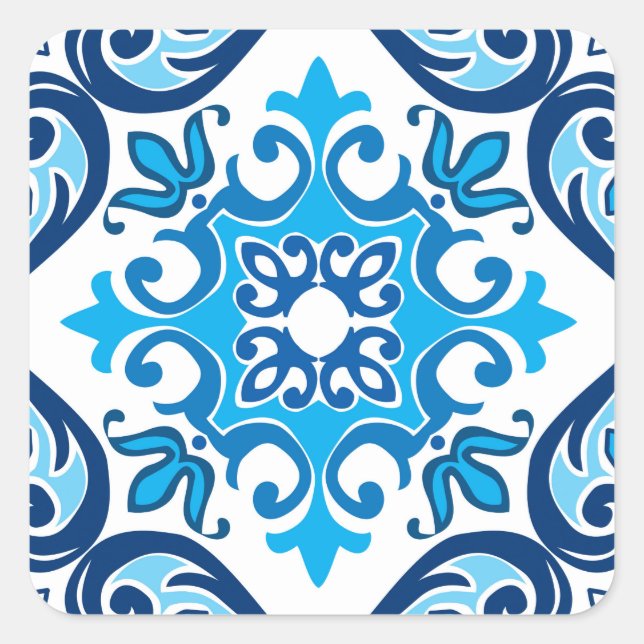 Pegatina Cuadrada 💙 🤍 bello azul - Azulejos blancos X, (Anverso)