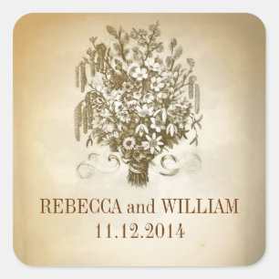 Pegatina Cuadrada bellos stickers de bodas vintage