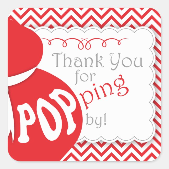 Pegatina Cuadrada Belly Rojo Bump Baby Shower favorece a los Pegatin (Anverso)