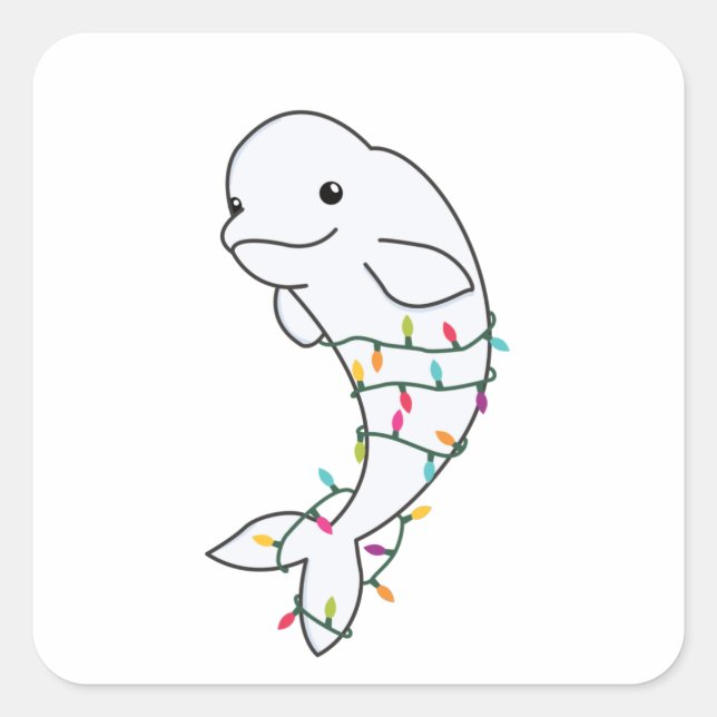 Pegatina Cuadrada Beluga Ballena Feliz Navidad Animales de invierno  (Anverso)