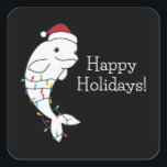 Pegatina Cuadrada Beluga Whale Merry Christmas Winter Animals Whales<br><div class="desc">The beluga whale on Christmas with fairy lights. Funny animals with gifts and snow for the holidays. Also funny for Christmas in July. Belugas are cute animals and perfect for Christmas.</div>