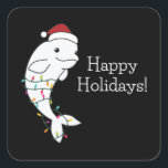 Pegatina Cuadrada Beluga Whale Merry Christmas Winter Animals Whales<br><div class="desc">The beluga whale on Christmas with fairy lights. Funny animals with gifts and snow for the holidays. Also funny for Christmas in July. Belugas are cute animals and perfect for Christmas.</div>