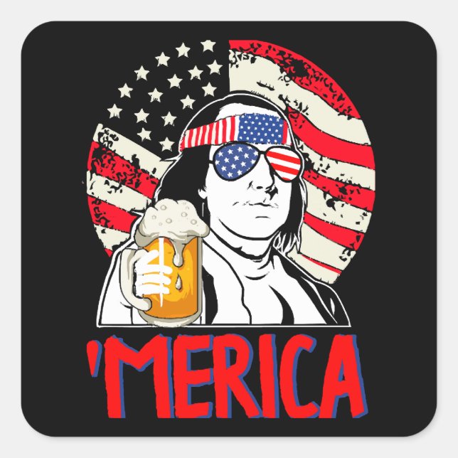 Pegatina Cuadrada Ben Drankin Celebremos la alegría del 4° de (Anverso)