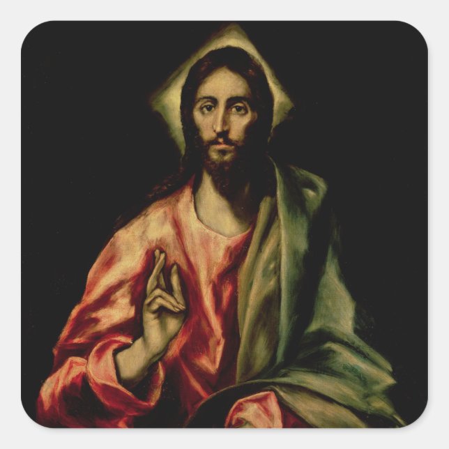 Pegatina Cuadrada Bendición de Cristo (Anverso)