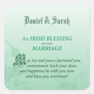 Pegatina Cuadrada Bendición de Felicitación de Boda Irlandesa