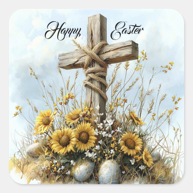 Pegatina Cuadrada Bendiciones alegres de Pascua (Anverso)