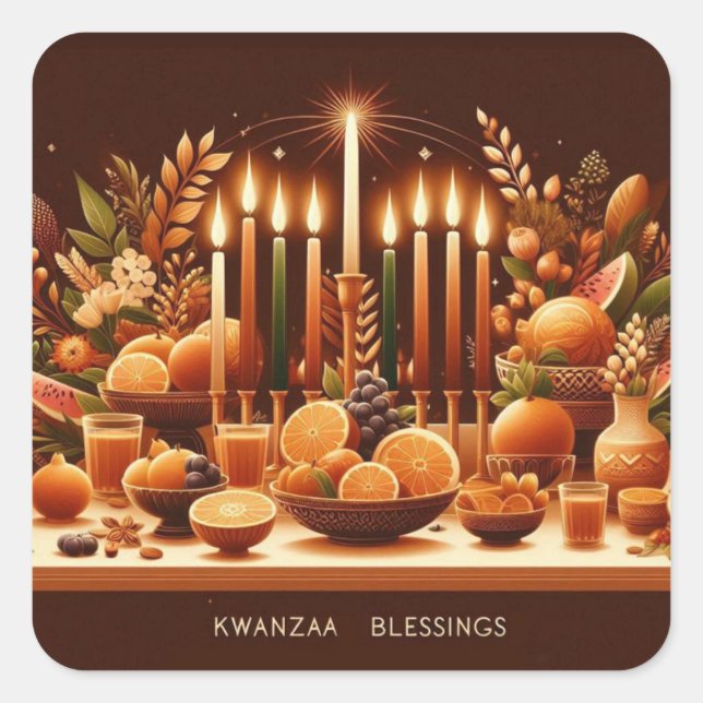 Pegatina Cuadrada Bendiciones de Kwanzaa (Anverso)