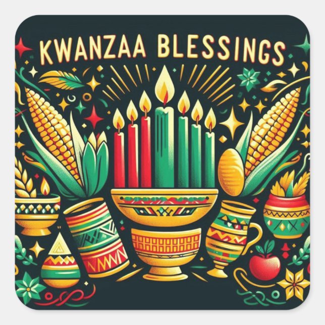 Pegatina Cuadrada Bendiciones de Kwanzaa (Anverso)