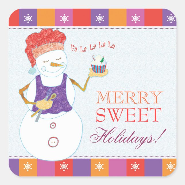 Pegatina Cuadrada Bendiciones de navidades de Snowman Baker (Anverso)