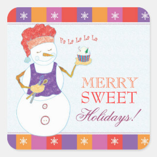 Pegatina Cuadrada Bendiciones de navidades de Snowman Baker