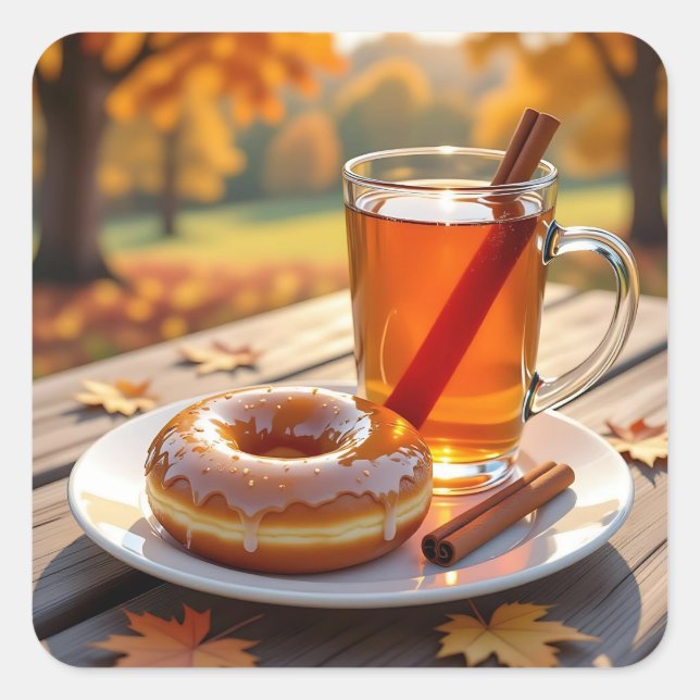 Pegatina Cuadrada Bendiciones de Otoño | Sidra y Donut (Anverso)