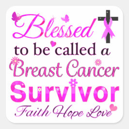 Pegatina Cuadrada Bendita sobreviviente de cáncer de mama