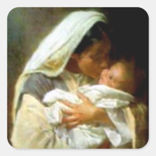 Pegatina Cuadrada Bendita Virgen María y Niño Jesús