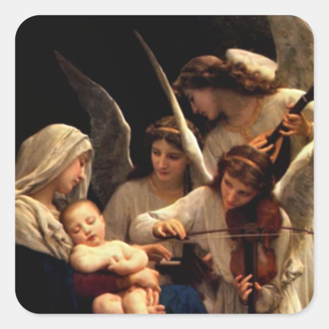 Pegatina Cuadrada Bendita Virgen María y Niño Jesús (Anverso)