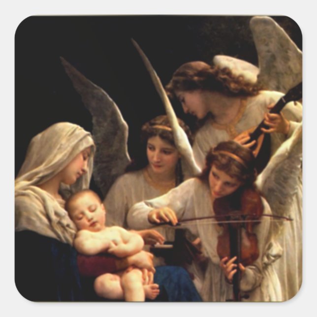 Pegatina Cuadrada Bendita Virgen María y Niño Jesús (Anverso)