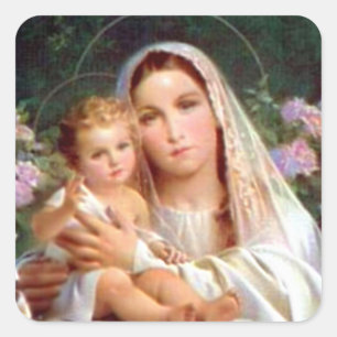 Pegatina Cuadrada Bendita Virgen María y Niño Jesús