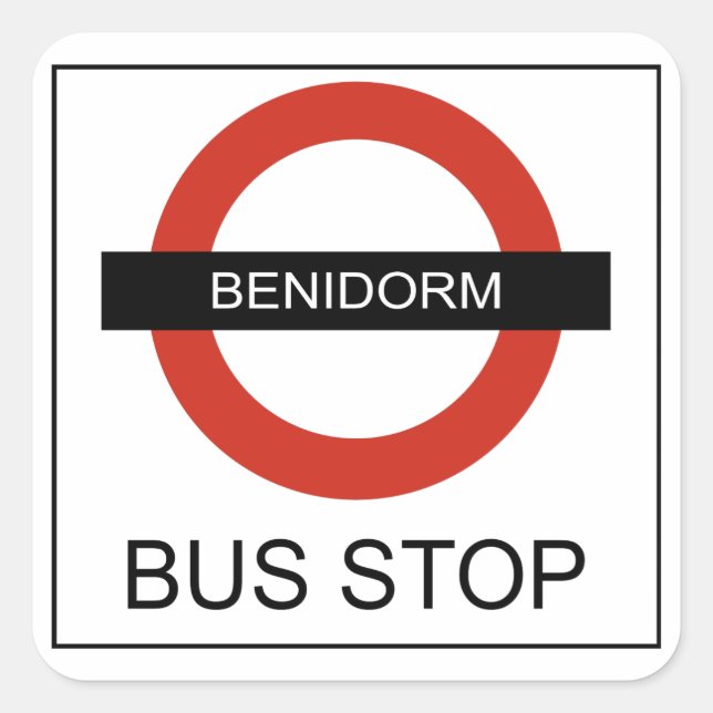 Pegatina Cuadrada Benidorm Bus Stop (Anverso)