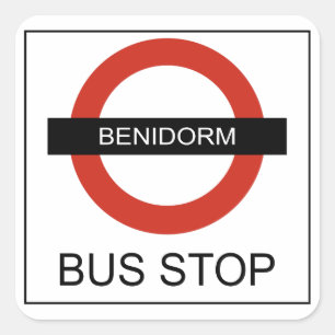 Pegatina Cuadrada Benidorm Bus Stop