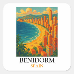 Pegatina Cuadrada Benidorm España vacaciones de verano vintage