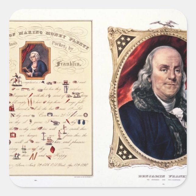Pegatina Cuadrada Benjamin Franklin 1847 (Anverso)