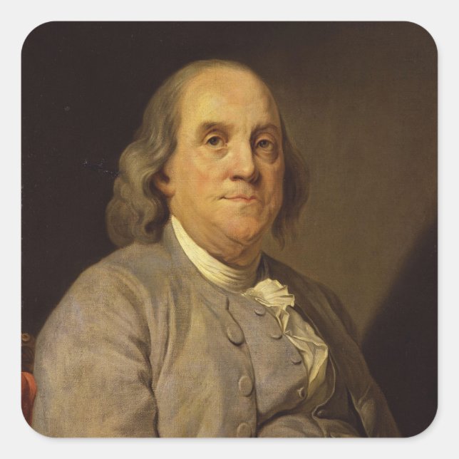 Pegatina Cuadrada Benjamin Franklin por Joseph Siffred Duplessis (Anverso)
