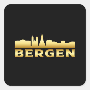 Pegatina Cuadrada Bergen Noruega City Skyline Cityscape Funny Gift