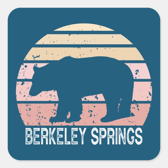 Pegatina Cuadrada Berkeley Springs West Virginia Retro Bear (Anverso)