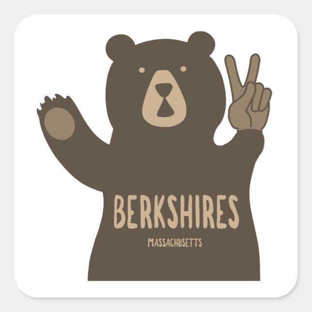 Pegatina Cuadrada Berkshires Massachusetts Peace Bear (Anverso)