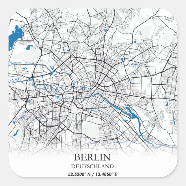 Pegatina Cuadrada Berlín Deutschland Alemania Coordenadas de mapas d (Anverso)