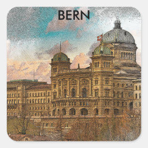 Pegatina Cuadrada Berna, Suiza Vista de la ciudad de Europa
