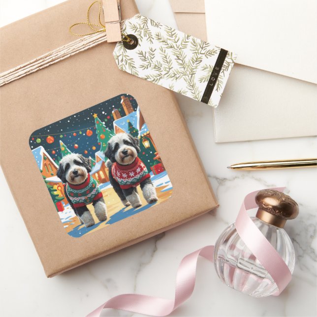Pegatina Cuadrada Bernedoodle Dogs Christmas Snow Holiday (Regalar)