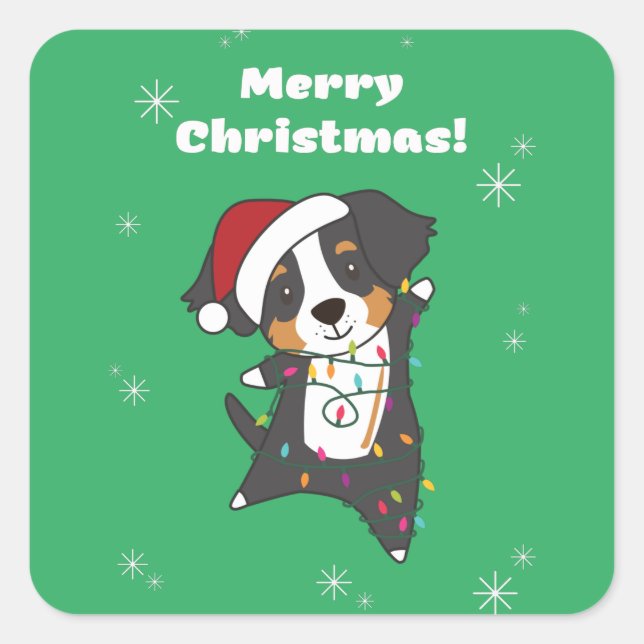 Pegatina Cuadrada Bernese Feliz Navidad Feliz Navidad Perro Squar (Anverso)