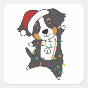 Pegatina Cuadrada Bernese Feliz Navidad Navidades felices perros