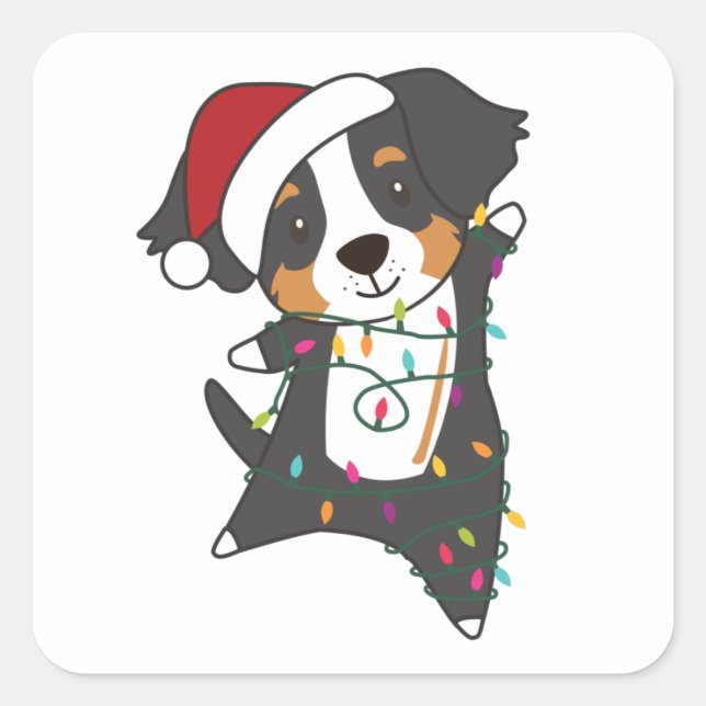 Pegatina Cuadrada Bernese Feliz Navidad Navidades felices perros (Anverso)