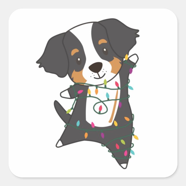 Pegatina Cuadrada Bernese Feliz Navidad Navidades felices perros (Anverso)
