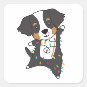 Pegatina Cuadrada Bernese Feliz Navidad Navidades felices perros