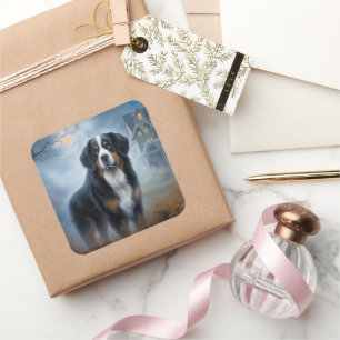 Pegatina Cuadrada Bernese Mountain Halloween Scary