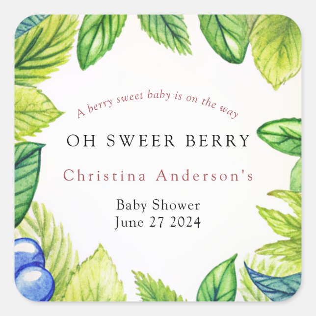 Pegatina Cuadrada Berries Strawberry Berry Sweet Baby Shower (Anverso)