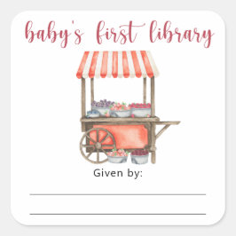 Pegatina Cuadrada Berry Baby Shower bookplate, books for baby