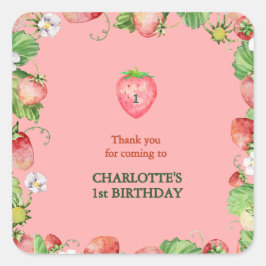 Pegatina Cuadrada berry dulce primer cumpleaños gracias