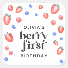 Pegatina Cuadrada Berry First Birday Strawberry