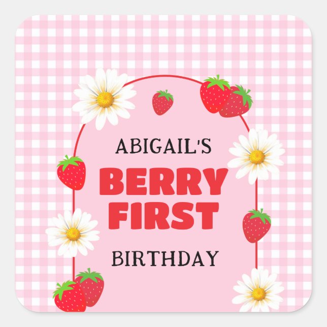 PEGATINA CUADRADA BERRY FIRST BIRTHDAY  (Anverso)