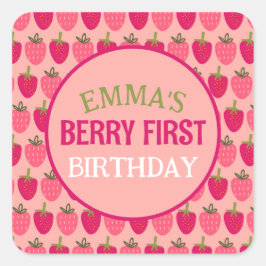 Pegatina Cuadrada Berry First Birthday Custom Name