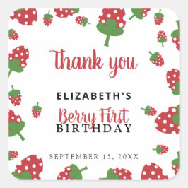 Pegatina Cuadrada Berry First Birthday Cute Strawberry Chica Persona